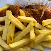 Vegan Currywurst & Fries at Curry at the Wall - Food Stand in Berlin