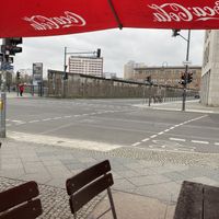 View of the Berlin Wall from your seat   at Curry at the Wall - Food Stand in Berlin