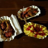 Currywurst and chips at Curry at the Wall - Food Stand in Berlin