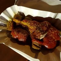 Currywurst with sauce at Curry at the Wall - Food Stand in Berlin