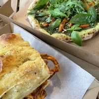 Woodfired pesto pizza with basil and rocket at Chesters by the River in Skelwith Bridge