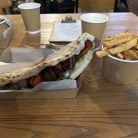 Mushroom kebab and chips  at Chesters by the River in Skelwith Bridge