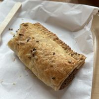 Vegan sausage roll  at Chesters by the River in Skelwith Bridge