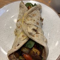 Breakfast flatbread with tofu, spinach and tomatoes  at Chesters by the River in Skelwith Bridge