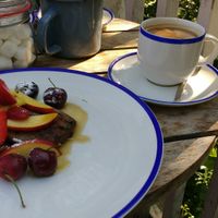 Blueberry & banana pancakes at Chesters by the River in Skelwith Bridge
