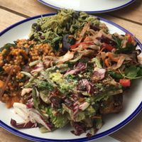 Sharing salad plate  at Chesters by the River in Skelwith Bridge