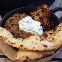Dahl and onion bhaji  at Chesters by the River in Skelwith Bridge