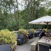 Outside seating  at Chesters by the River in Skelwith Bridge