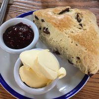   Vegan fruit scone with spread and jam at Chesters by the River in Skelwith Bridge