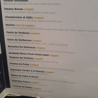 Vegan options on the tapas menu (July 2018) at La Rambla  in Paisley