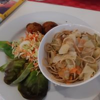 Veggieballs with noodles at Casa do Jardim in Terceira