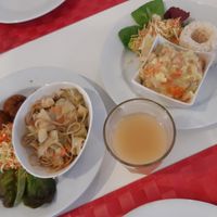 Main dishes + homemade apple juice at Casa do Jardim in Terceira