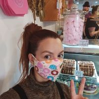 También venden estos adorables tapabocas 😬 at Frambuesa Pastelería Vegan in Bogota