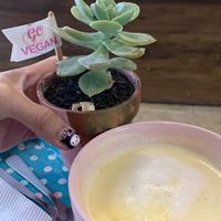 Golden milk at Frambuesa Pastelería Vegan in Bogota