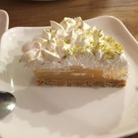 Lemon custard cake at Frambuesa Pastelería Vegan in Bogota