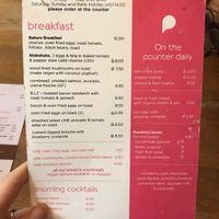 Breakfast menu  at Pinkmans in Bristol