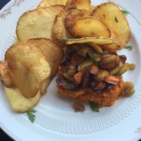 carrot tapenade with glazed sweet carrots on top with potato crisps at Liberty Food & Wine Exchange in Reno