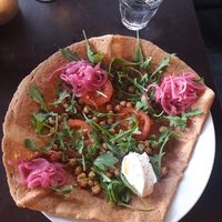 Chickpea galette with extra tomatoes at Creperie & Logi in Visby