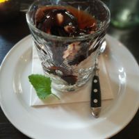 Tofu ice cream with chocolate sauce at Creperie & Logi in Visby