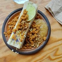 Delicious flavourful fresh foo. I picked:
  the formule of soup (pumpkin, pear and tumeric) sandwich(wrap of crunchy rainbow of veg with protein hummous) and as French portions go  at Petite Nature in Rennes