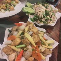 Stir-fried tofu with corn and mushrooms at EuroThai Restaurant  in Phuket