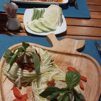 Raw zucchini pasta and som tam at Supernatural Restaurant at Friendship Beach in Phuket