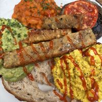 Vegan brekkie with sriracha   at Pot Kettle Black in Manchester