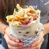 Vegan Doner Kebab! Tofu, chilli sauce, creamy garlic sauce and veggies  at What The Pitta in London