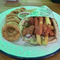 Chicken kebab and rings   at What The Pitta in London