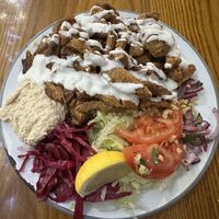 Doner and bulgur plate with tasty garlic sauce.   at What The Pitta in London