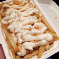 Delicious French fries with vegan mayo and spicy mayo at What The Pitta in London