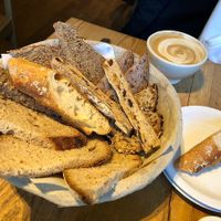 Bread basket - the Brunette and Speculaas spreads are dairy free. at Le Pain Quotidien - Shibakouen in Tokyo