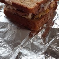 Cheese, egg and sausage sandwich at Jennifer Lee's Gourmet Bakery in Boston