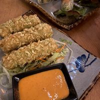 Summer rolls and tofu with puffed green rice  at Chay Umi in Berlin