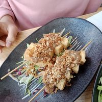 Silken tofu skewers with peanut butter sauce at Chay Umi in Berlin