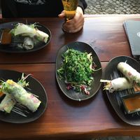 Summer rolls both with seitan and tofu; algae salad. at Chay Umi in Berlin