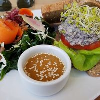 Mock Tuna Salad Sandwich and Oyster Mushroom Kale salad at Living Kitchen in Raleigh