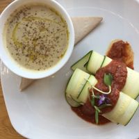 Manicotti and rosemary cauliflower soup. SO good. at Living Kitchen in Raleigh