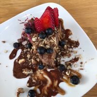 I couldn’t wait to take a bite of my Turtle Cake until after the pic...sorry, it is pure Heaven!!  at Living Kitchen in Raleigh