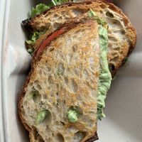 Green thumb. One of the nicest sandwiches. Best bread    at Bread & Chocolate in Auroville