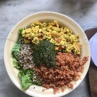 Tofu quinoa pesto bowl at Bread & Chocolate in Auroville