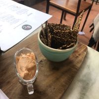 Raw crackers and hummus  at Bread & Chocolate in Auroville