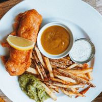 Fish and chips  at The Cornish Vegan in Truro