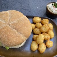 The burger sauces and gherkins are just delicious at The Cornish Vegan in Truro