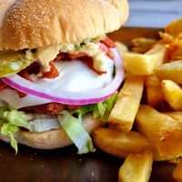 Burger n fries. at The Cornish Vegan in Truro