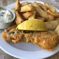 Fish n Chips. Really good aswell. Not too much oil and the “fish” really tasted like fish. Yummi! at The Cornish Vegan in Truro