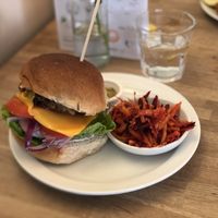 The lentil, mushroom, walnuts burger  at The Cornish Vegan in Truro