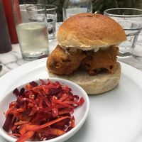 fish sandwich at The Cornish Vegan in Truro