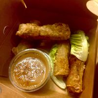 Veggie spring rolls with peanut dip  at Pho in Brighton