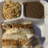 Burrito plate (no meat, sub rice in burrito) at El Palote Panaderia in Dallas